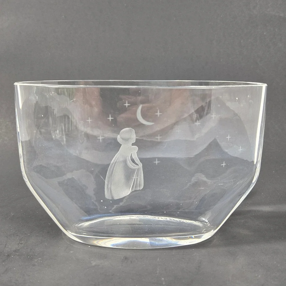 Orrefors Sweden Girl Wishing to Moon Glass Bowl Edvin Ohrstrom Signed 2769